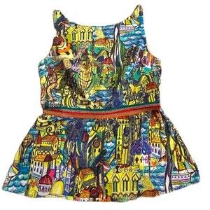 Anthropologie Weston Wear Multicolor Peplum Sleeveless Tank Top Size XS V Back
